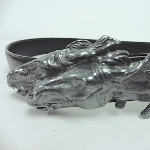 GUCCI BLACK DOUBLE HORSE HEAD LEATHER belt 28 70cm - Picture 3 of 8